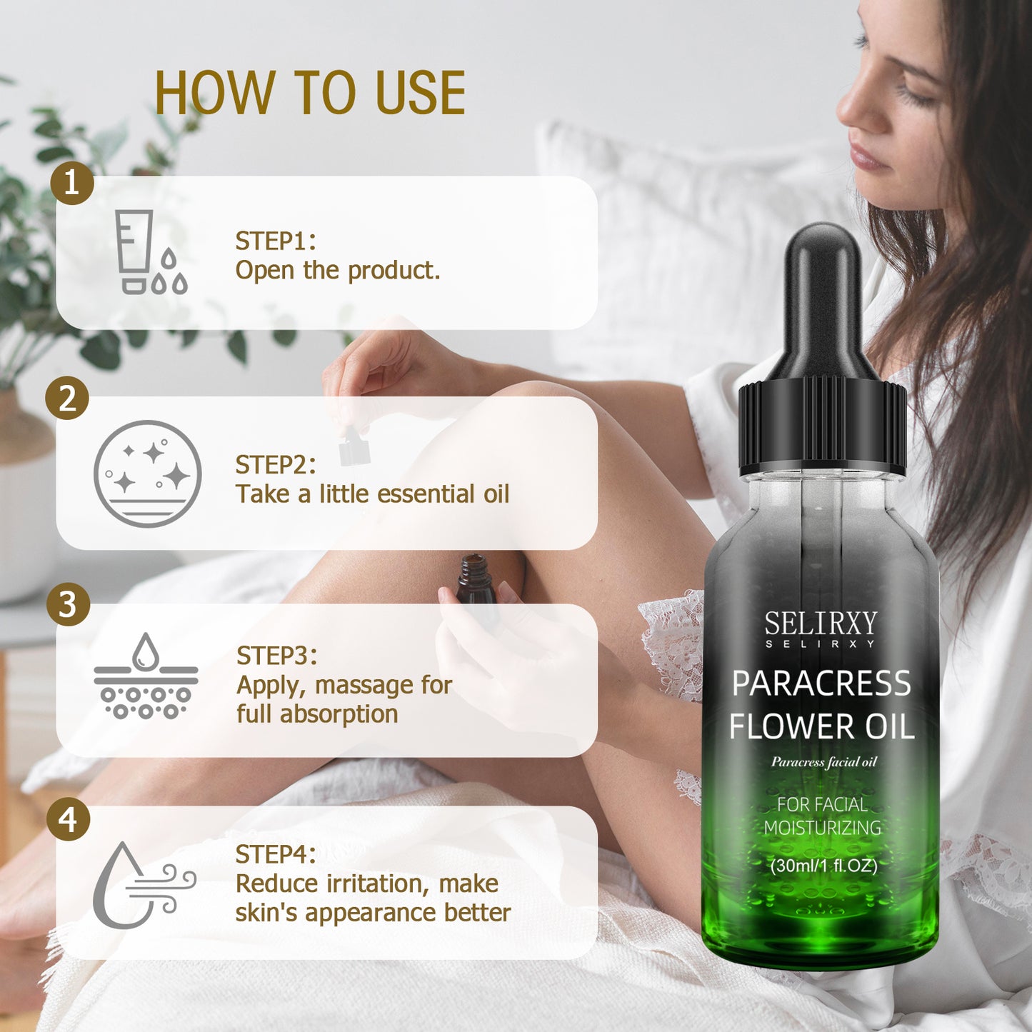 Paracress Facial Oil - 100% Natural Helichrysum Essential Oil for Anti-Aging, Moisturizing, Wrinkle Reduction, & Skin Firming | Face Oil for Women Hydration & Skin Glow | 1 fl. oz