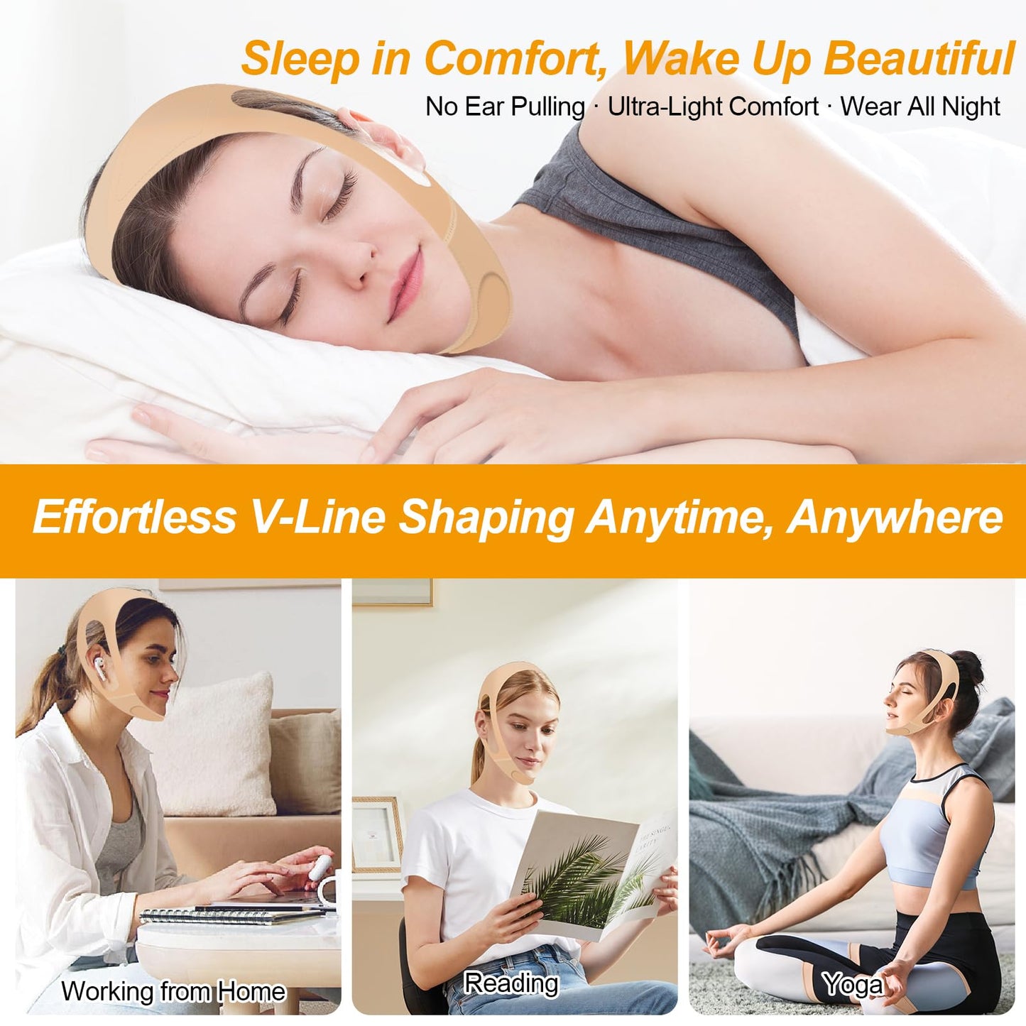 V Line Lifting Mask with Ear-Friendly Design, Chin Strap for Sleeping, U-Shaped Pad for Double Chin Support, Reusable V Shaped Face Slimming Strap for Women Jawline Lifting Belt
