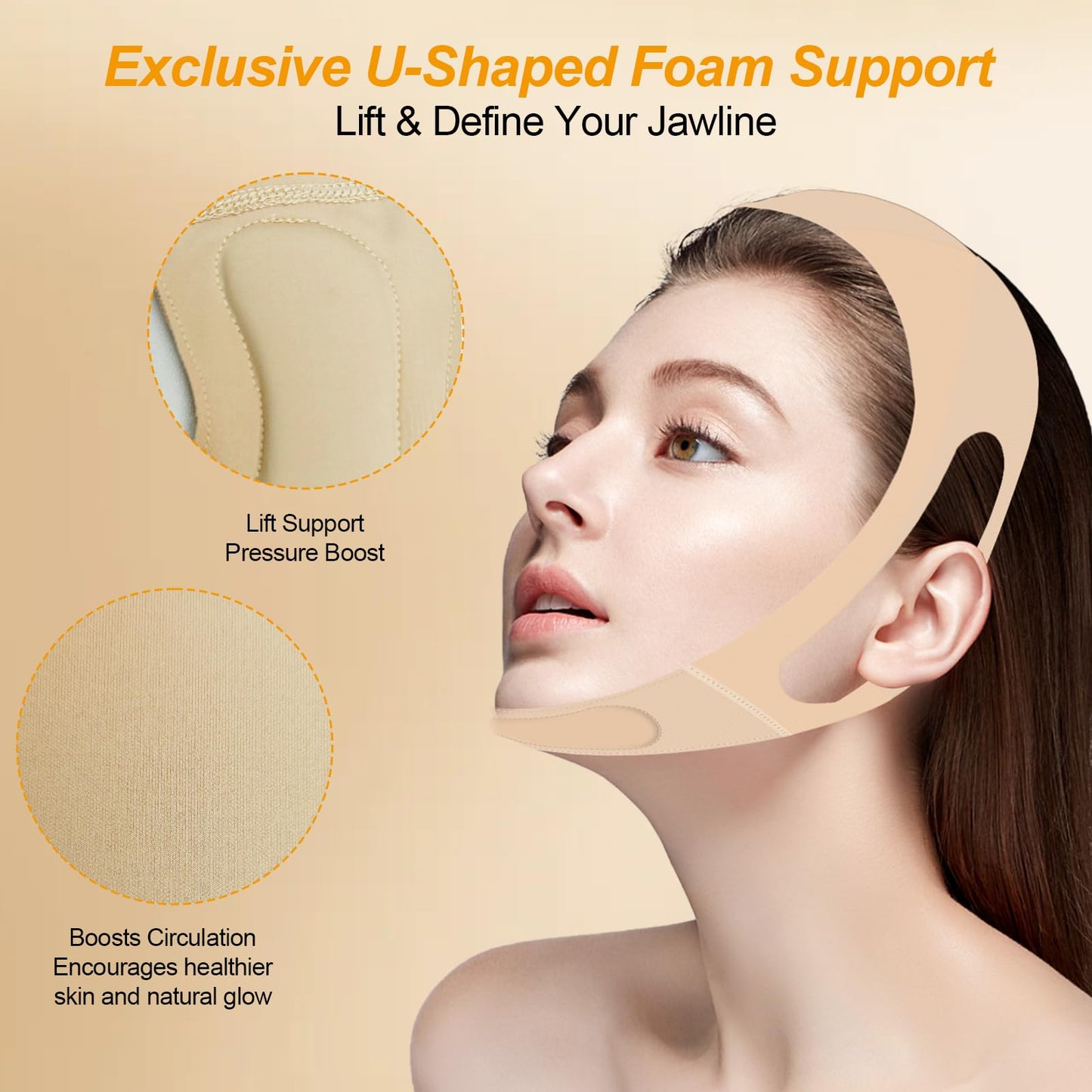 V Line Lifting Mask with Ear-Friendly Design, Chin Strap for Sleeping, U-Shaped Pad for Double Chin Support, Reusable V Shaped Face Slimming Strap for Women Jawline Lifting Belt