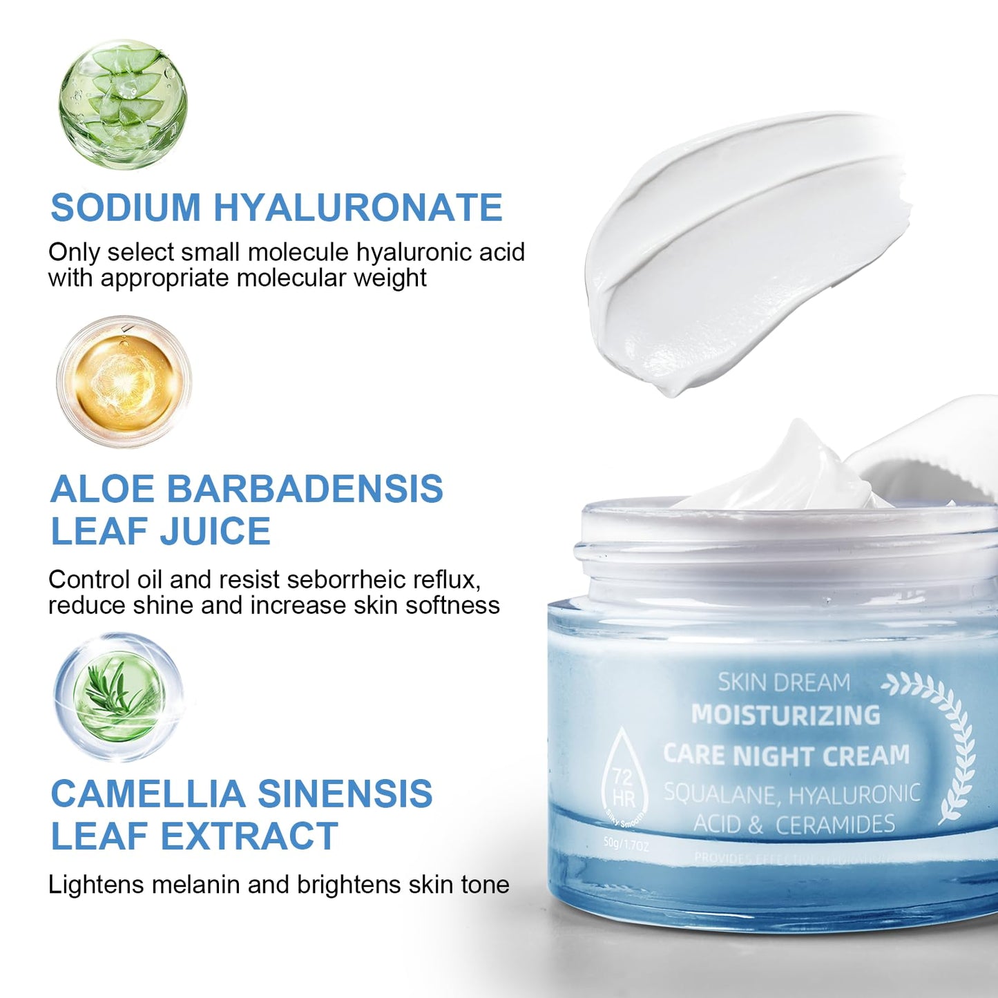 Ultra Hydrating Night Cream, Anti-Aging Face Moisturizer with Hyaluronic Acid, Aloe Vera & Green Tea, Nourishing Overnight Repair Cream for Fine Lines & Wrinkles, 2 oz