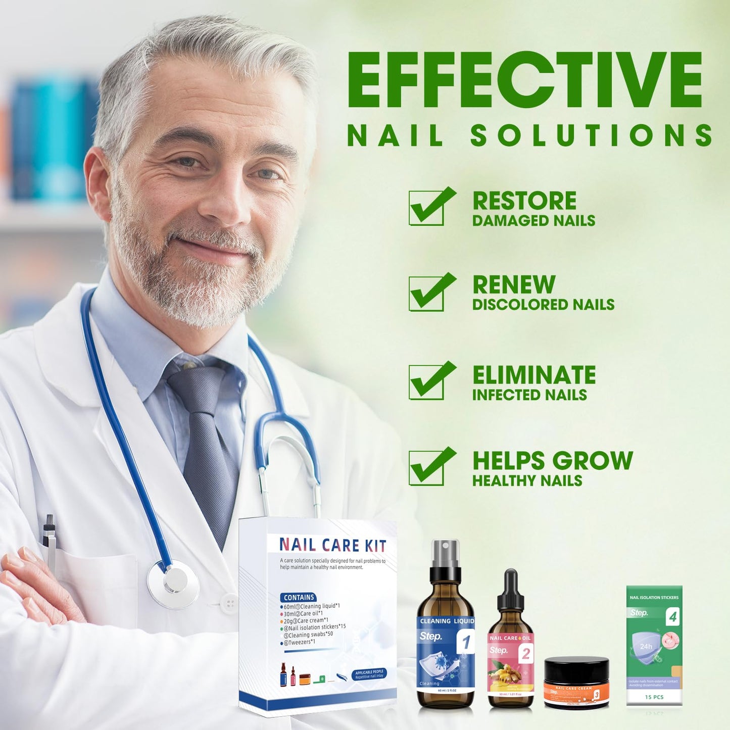 Toenail Fungus Treatment Extra Strength Kit - Complete 4-Step System with Nail Cleansing Solution, Care Oil, Care Cream & Nail Patches, For Ingrown Toenail Treatment & Nail Growth