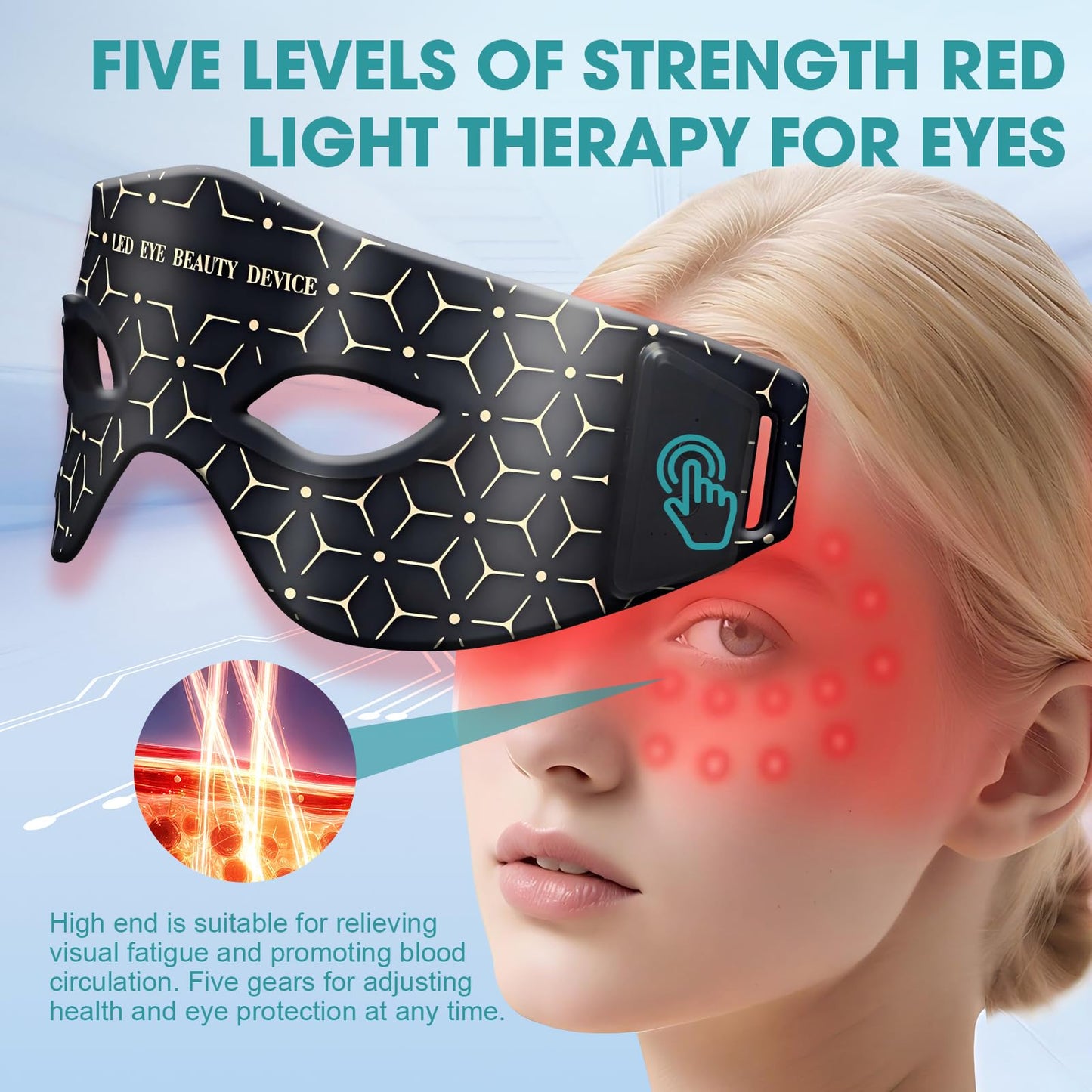 Red Light Therapy for Eyes, 5 Modes LED Eye Mask for Skin Rejuvenation, Anti-Aging, Boost Collagen, Under Eye Red Light Therapy Device for Dark Circles, EyeBags, Wrinkles