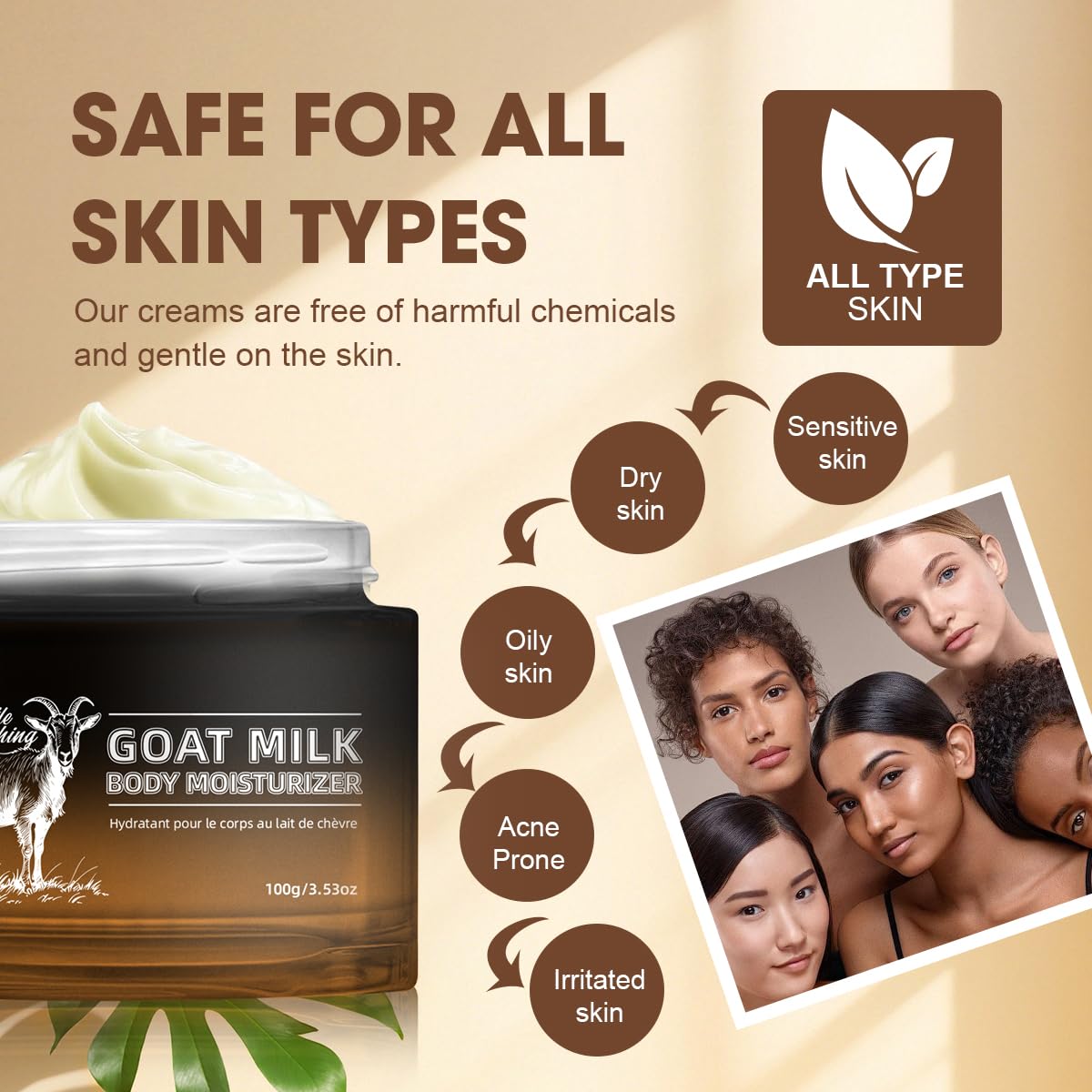 Goat Milk Lotion - Whipped Body Butter Cream with Goat Milk - Deeply Moisturizes, Softens Skin - Natural & Gentle for All Skin Types, 3.53 oz