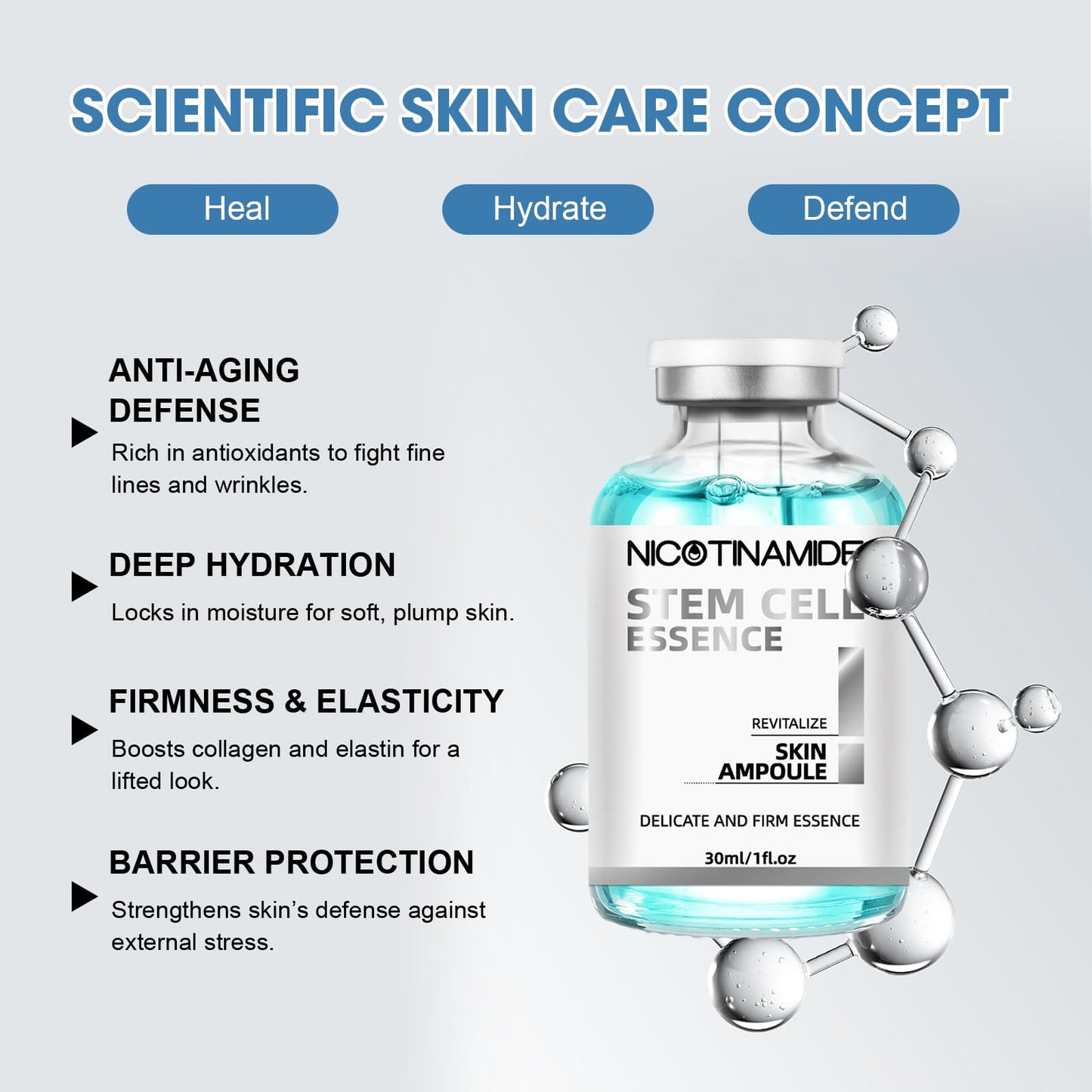 Stem Cell Serum for Face, Microneedling Serum Ampoule for Anti-Aging, Wrinkle & Scar Removal, Hydrating Facial Serum to Use with and Without Micro Needling for Smooth, Rejuvenated Skin, 1.2 Fl Oz