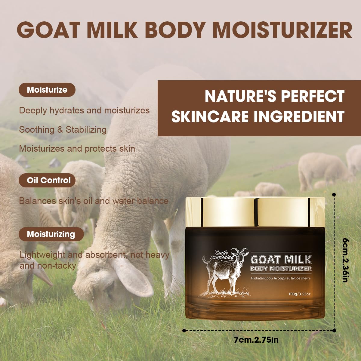 Goat Milk Lotion - Whipped Body Butter Cream with Goat Milk - Deeply Moisturizes, Softens Skin - Natural & Gentle for All Skin Types, 3.53 oz