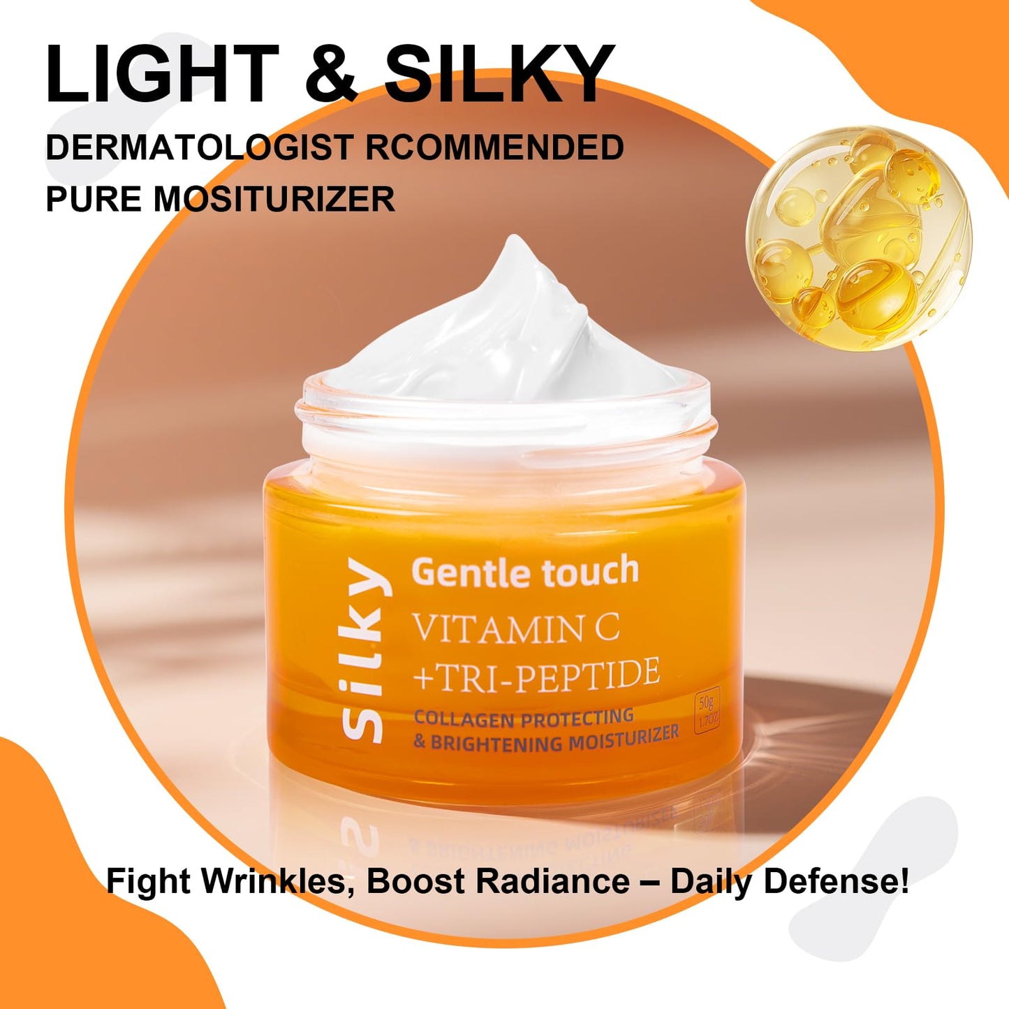 Vitamin C + Peptide Brightening Moisturizer | 3% Stabilized Vitamin C & Multi-Peptide Complex | Hydrating Anti-Aging Face Cream for Radiance, Firmness & Wrinkle Repair | Vegan, Fragrance-Free, 1.7 oz