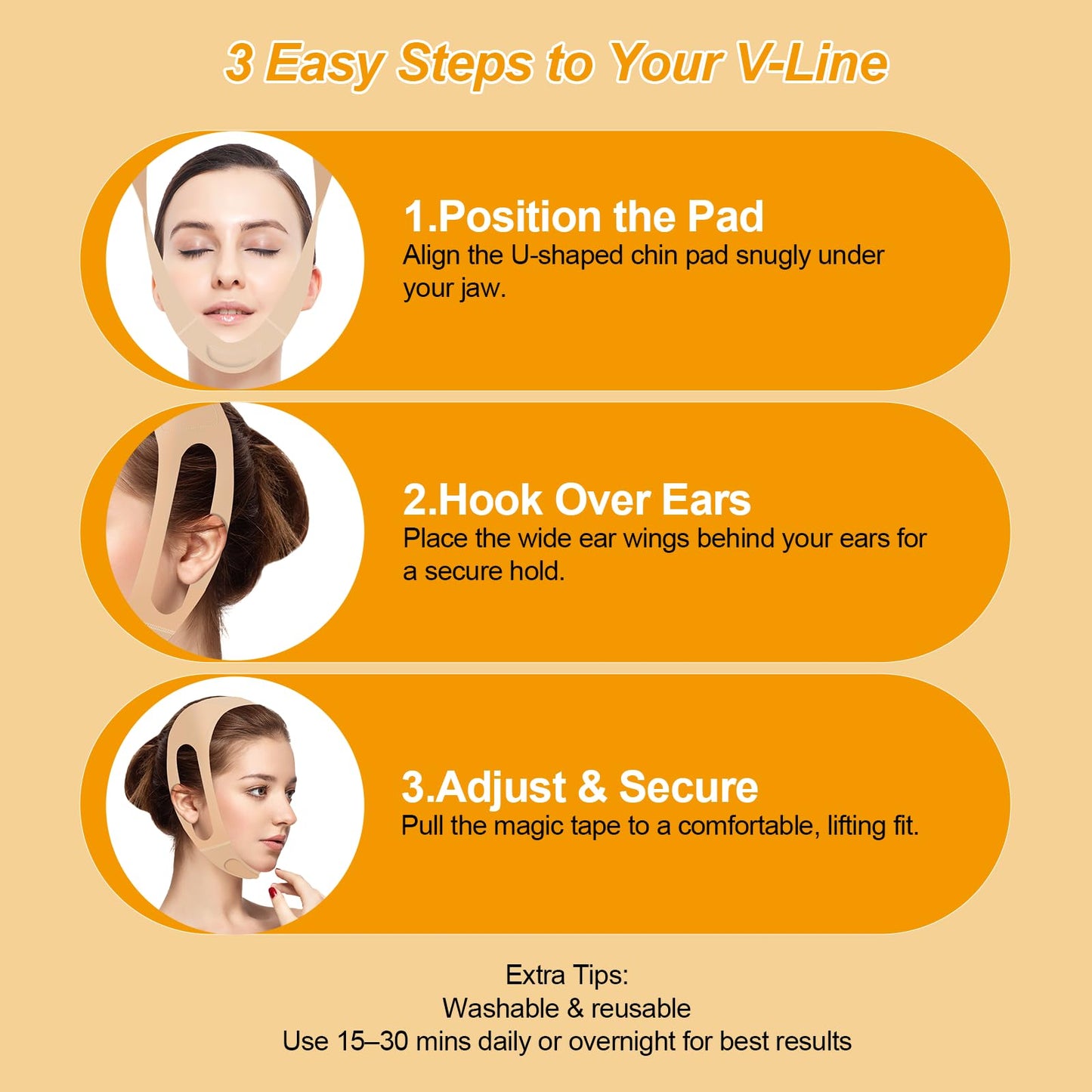 V Line Lifting Mask with Ear-Friendly Design, Chin Strap for Sleeping, U-Shaped Pad for Double Chin Support, Reusable V Shaped Face Slimming Strap for Women Jawline Lifting Belt