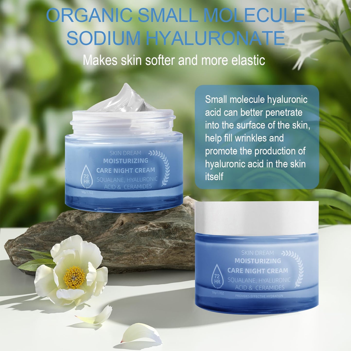 Ultra Hydrating Night Cream, Anti-Aging Face Moisturizer with Hyaluronic Acid, Aloe Vera & Green Tea, Nourishing Overnight Repair Cream for Fine Lines & Wrinkles, 2 oz