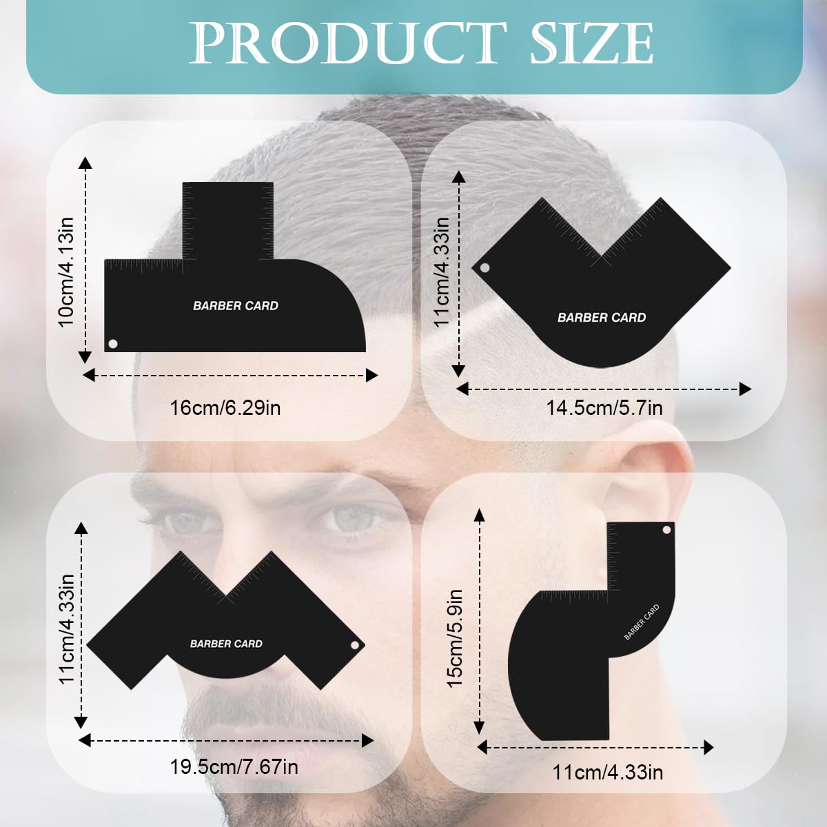 Enhancement Card for Barbers with Measurement Indicators, Reusable Hairline Shaping Tool, Beard Line Up Template, Color Spray Edge Line Up Tool, Easy to Clean Hairline Maker Guide for Barbers