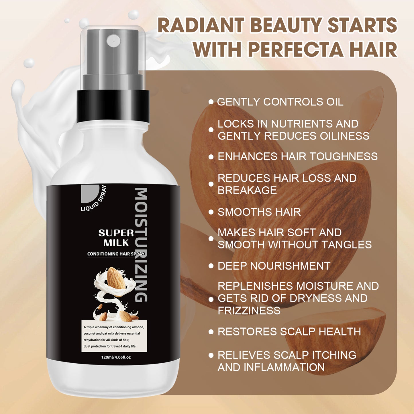 Super Milk Conditioner Hair Detangler Spray, Nourishes Softens Hair, Intensely Moisturizes, Anti Frizzy Dry Hair, Leave-In Conditioner Spray 120ML/4.06Fl.oz