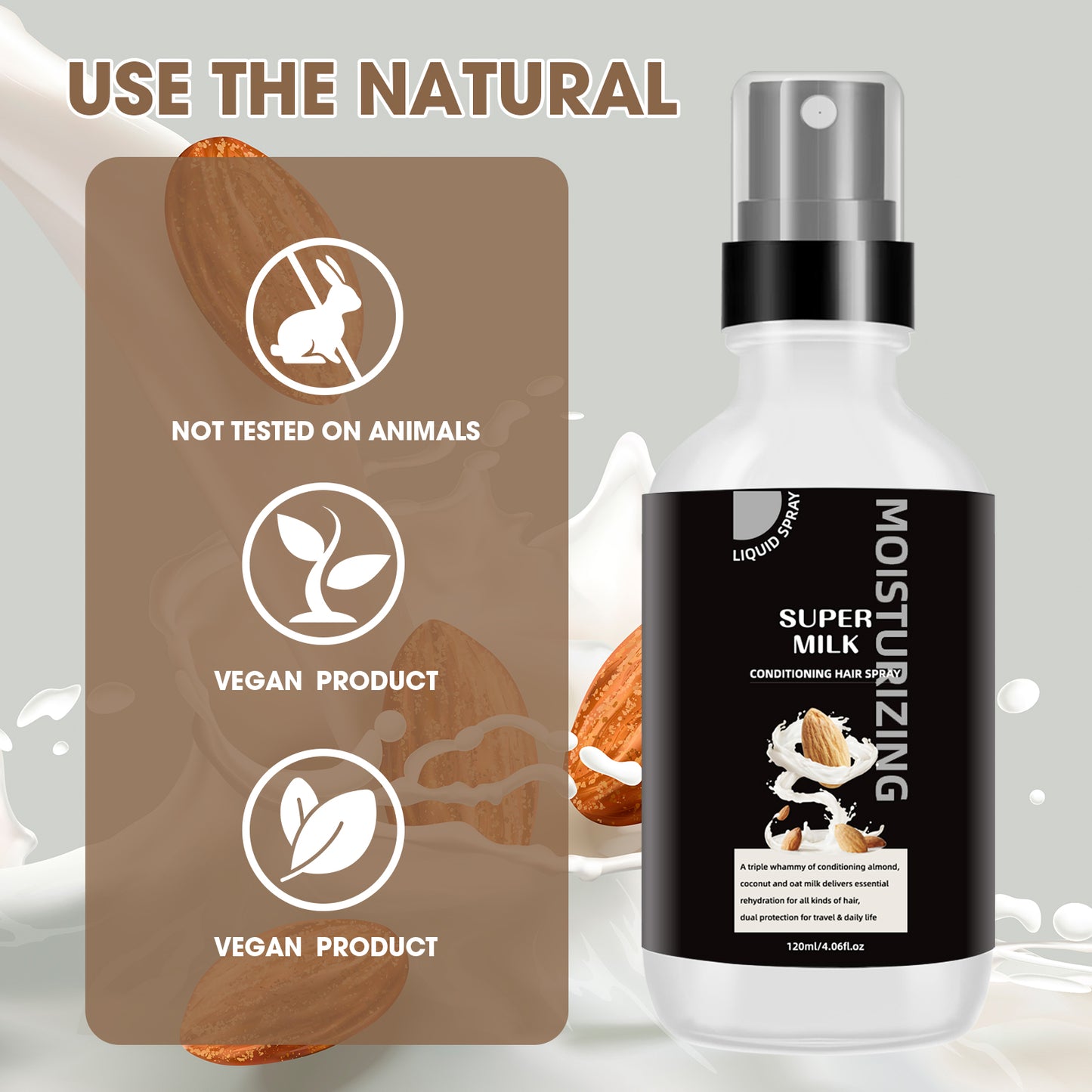 Super Milk Conditioner Hair Detangler Spray, Nourishes Softens Hair, Intensely Moisturizes, Anti Frizzy Dry Hair, Leave-In Conditioner Spray 120ML/4.06Fl.oz