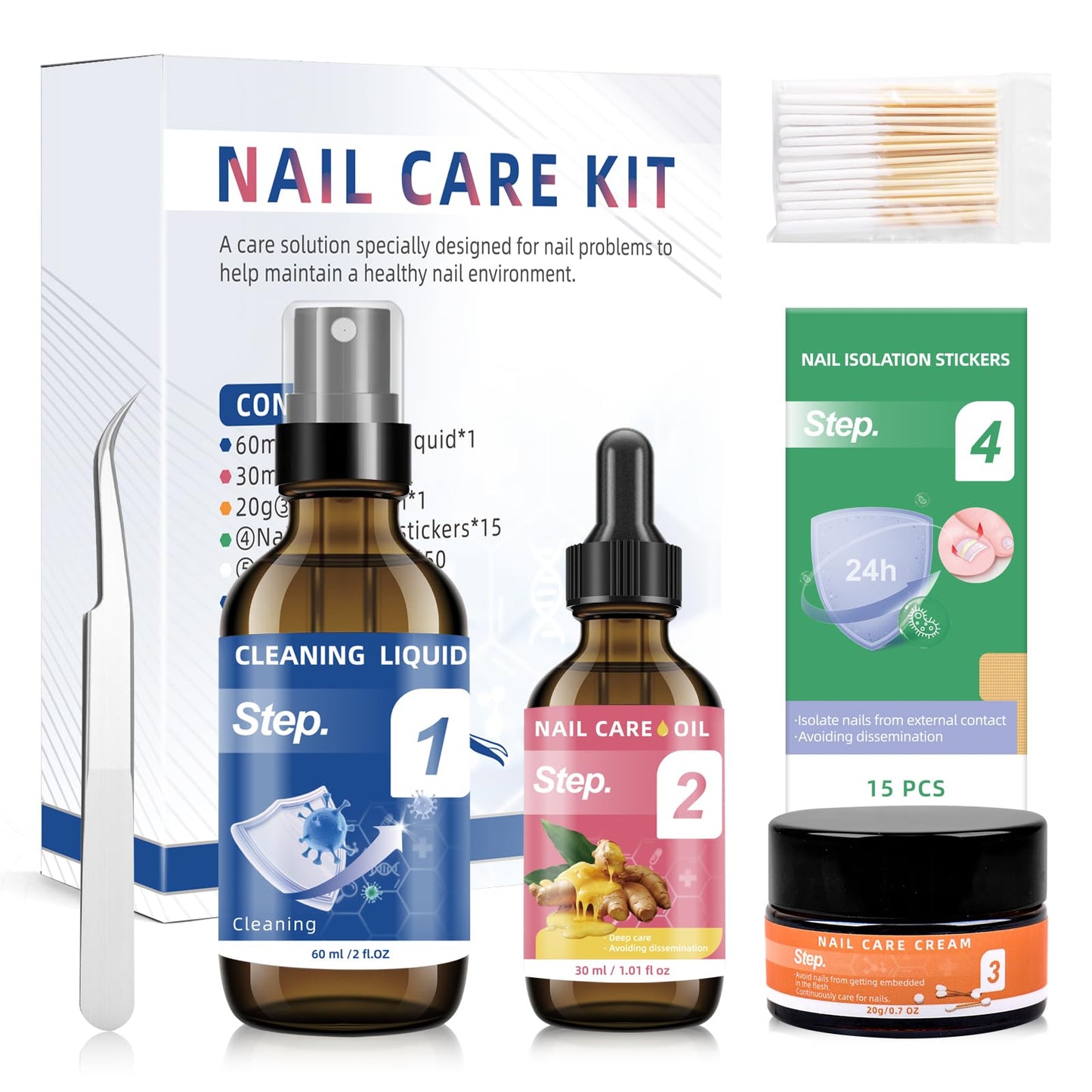 Toenail Fungus Treatment Extra Strength Kit - Complete 4-Step System with Nail Cleansing Solution, Care Oil, Care Cream & Nail Patches, For Ingrown Toenail Treatment & Nail Growth