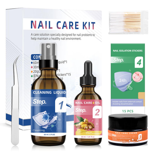 Toenail Fungus Treatment Extra Strength Kit - Complete 4-Step System with Nail Cleansing Solution, Care Oil, Care Cream & Nail Patches, For Ingrown Toenail Treatment & Nail Growth