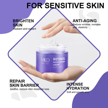 Retinol & Hyaluronic Acid Night Cream, Anti-Aging Face Moisturizer，Anti-Aging Retinol Face Cream for Women, Firms Skin to Fight Fine Lines, Wrinkles & Dark Spots, 1.7 oz