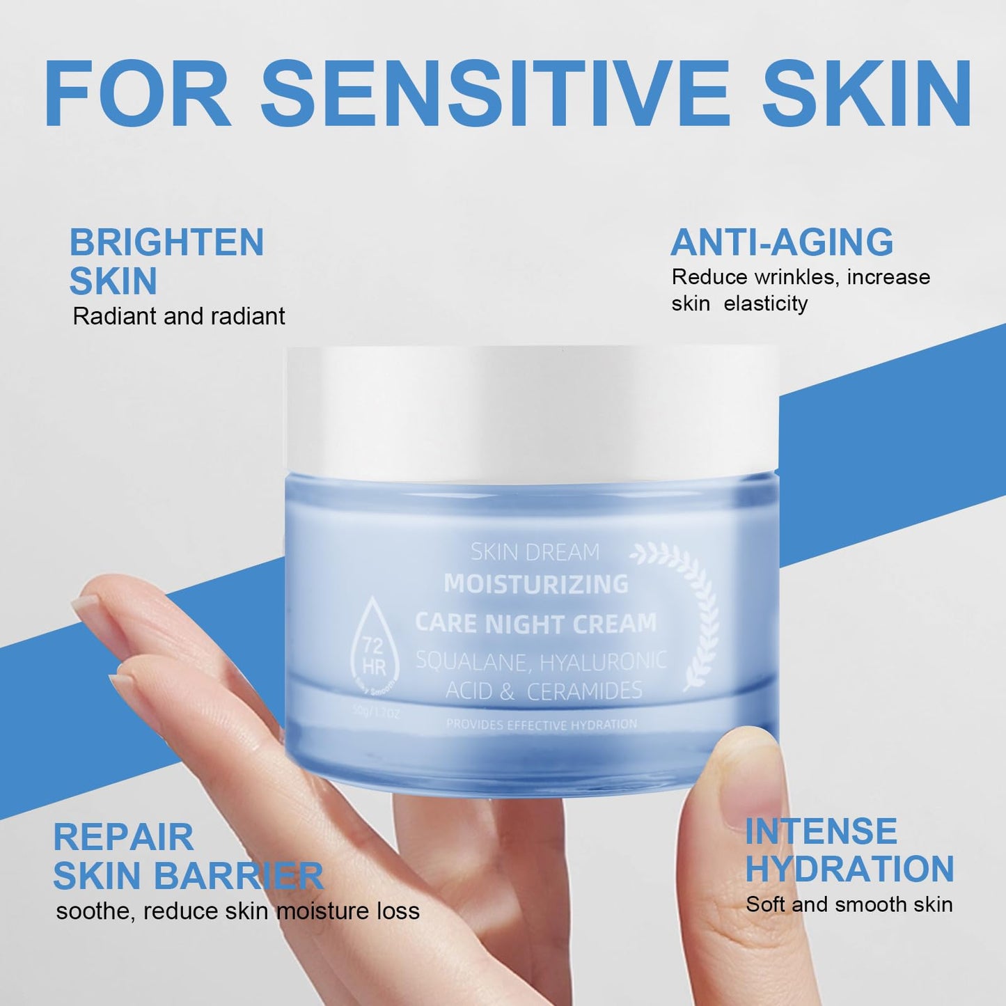 Ultra Hydrating Night Cream, Anti-Aging Face Moisturizer with Hyaluronic Acid, Aloe Vera & Green Tea, Nourishing Overnight Repair Cream for Fine Lines & Wrinkles, 2 oz