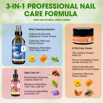 Toenail Fungus Treatment Extra Strength Kit - Complete 4-Step System with Nail Cleansing Solution, Care Oil, Care Cream & Nail Patches, For Ingrown Toenail Treatment & Nail Growth