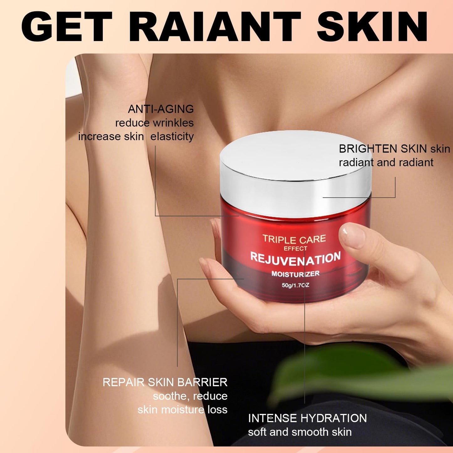 Triple Power Anti-Aging Moisturizer – Retinol, Hyaluronic Acid, Vitamin C, Niacinamide – Wrinkle Reduction, Firming, Brightening & Deep Hydration for Younger-Looking Skin, 1.7 Oz