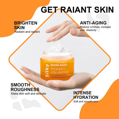 Vitamin C + Peptide Brightening Moisturizer | 3% Stabilized Vitamin C & Multi-Peptide Complex | Hydrating Anti-Aging Face Cream for Radiance, Firmness & Wrinkle Repair | Vegan, Fragrance-Free, 1.7 oz