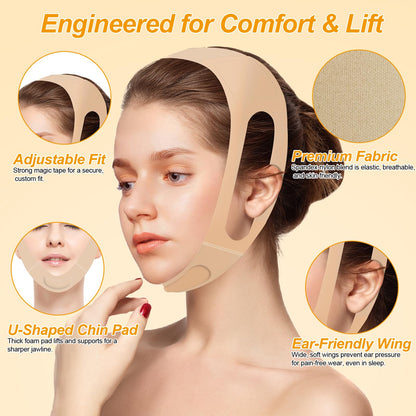 V Line Lifting Mask with Ear-Friendly Design, Chin Strap for Sleeping, U-Shaped Pad for Double Chin Support, Reusable V Shaped Face Slimming Strap for Women Jawline Lifting Belt