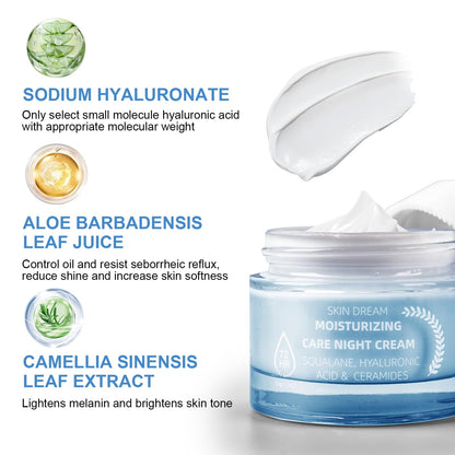 Ultra Hydrating Night Cream, Anti-Aging Face Moisturizer with Hyaluronic Acid, Aloe Vera & Green Tea, Nourishing Overnight Repair Cream for Fine Lines & Wrinkles, 2 oz