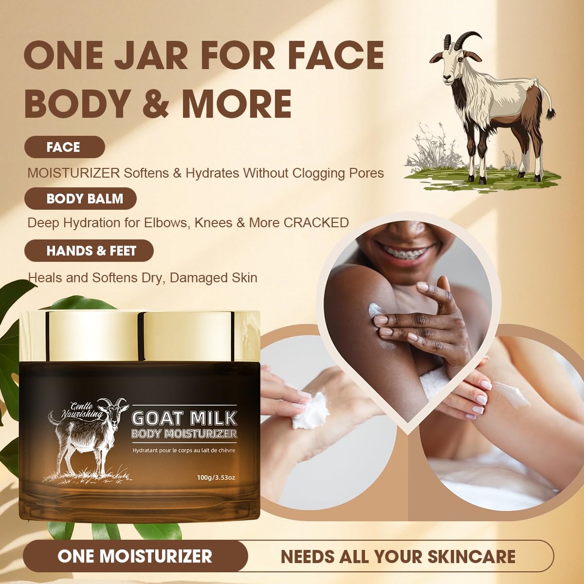 Goat Milk Lotion - Whipped Body Butter Cream with Goat Milk - Deeply Moisturizes, Softens Skin - Natural & Gentle for All Skin Types, 3.53 oz