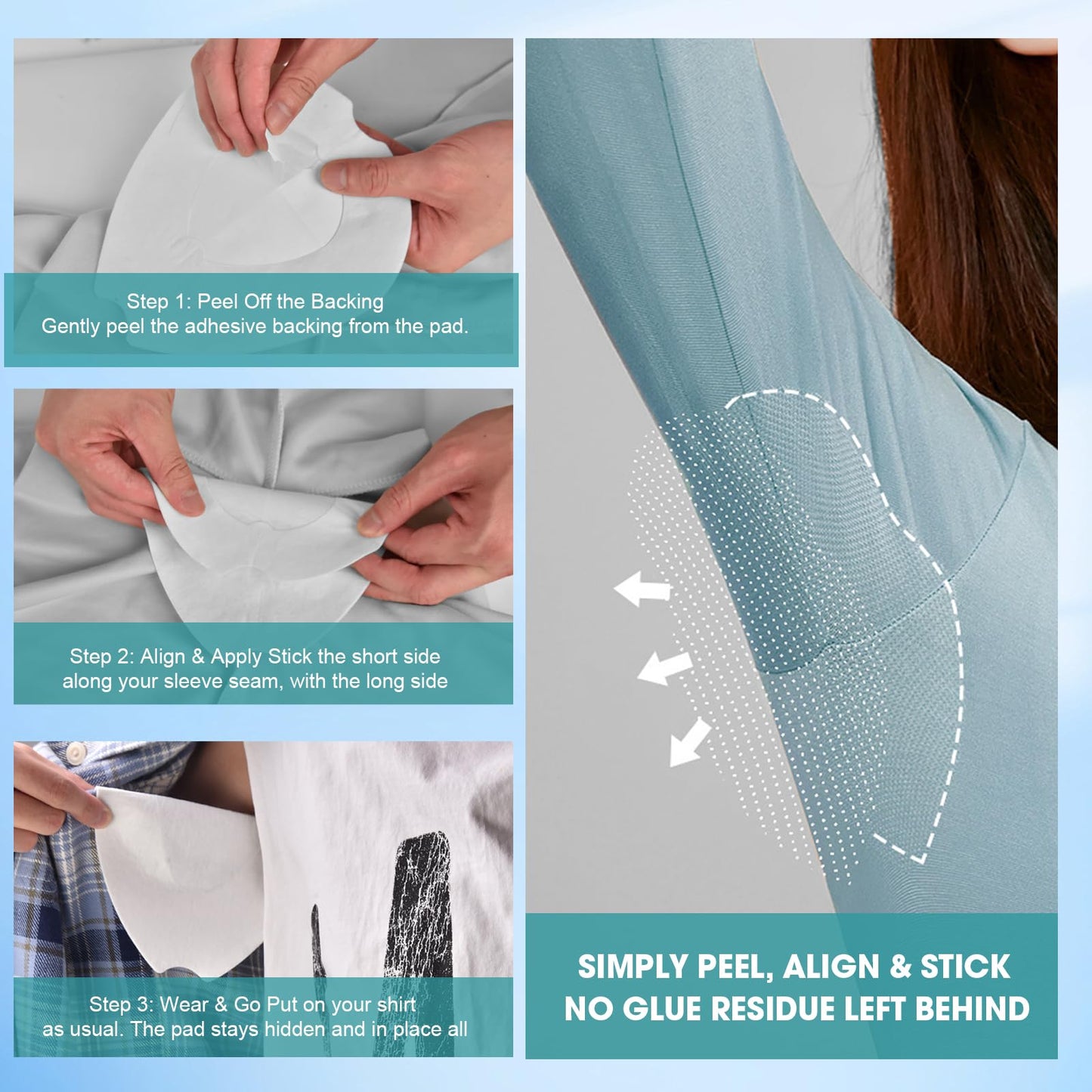 Armpit Sweat Pads, Underarm Sweat Pads for Women and Men [10 PCS], Sweat Pads for Under Arms with Waterproof & Absorbent Cotton, Extra-Wide, No-Glue Surface, Leak-Proof Comfort Fit