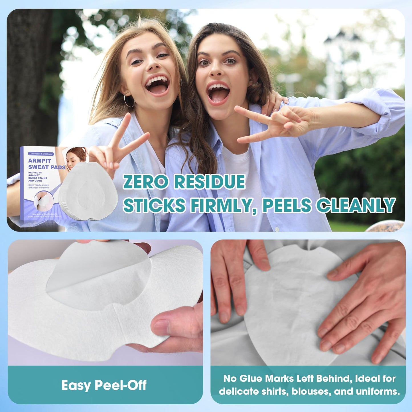 Armpit Sweat Pads, Underarm Sweat Pads for Women and Men [10 PCS], Sweat Pads for Under Arms with Waterproof & Absorbent Cotton, Extra-Wide, No-Glue Surface, Leak-Proof Comfort Fit