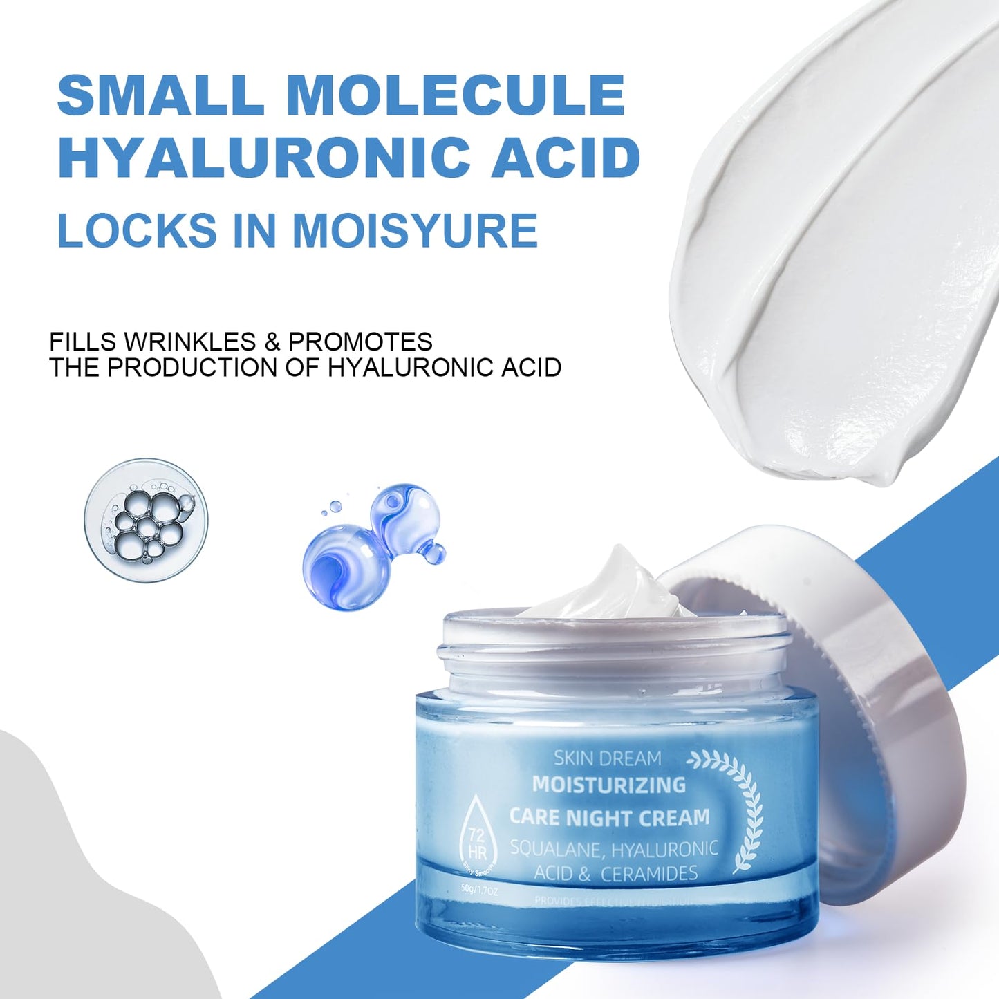 Ultra Hydrating Night Cream, Anti-Aging Face Moisturizer with Hyaluronic Acid, Aloe Vera & Green Tea, Nourishing Overnight Repair Cream for Fine Lines & Wrinkles, 2 oz