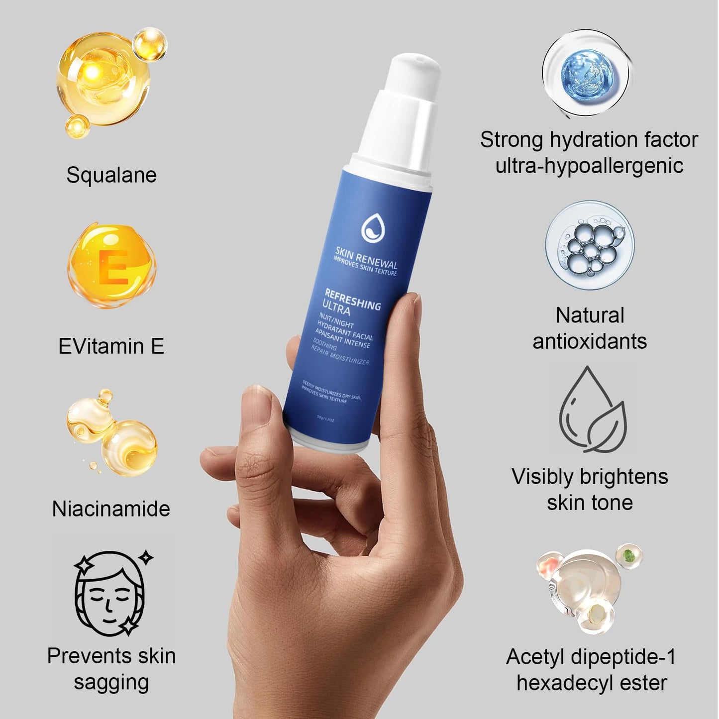 Soothing Night Cream for Sensitive Skin, Hydrating Moisturizer with Glycerin, Squalane, Shea Butter & Vitamin E, Gentle Face Cream for Women & Men, 1.7 Oz