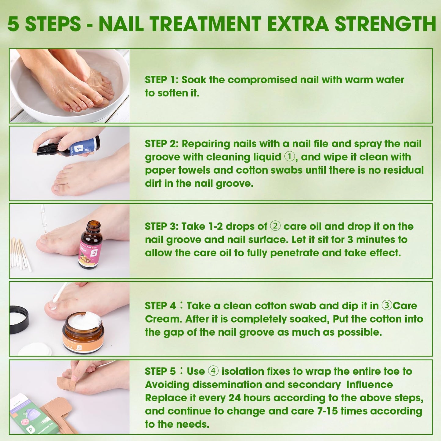 Toenail Fungus Treatment Extra Strength Kit - Complete 4-Step System with Nail Cleansing Solution, Care Oil, Care Cream & Nail Patches, For Ingrown Toenail Treatment & Nail Growth