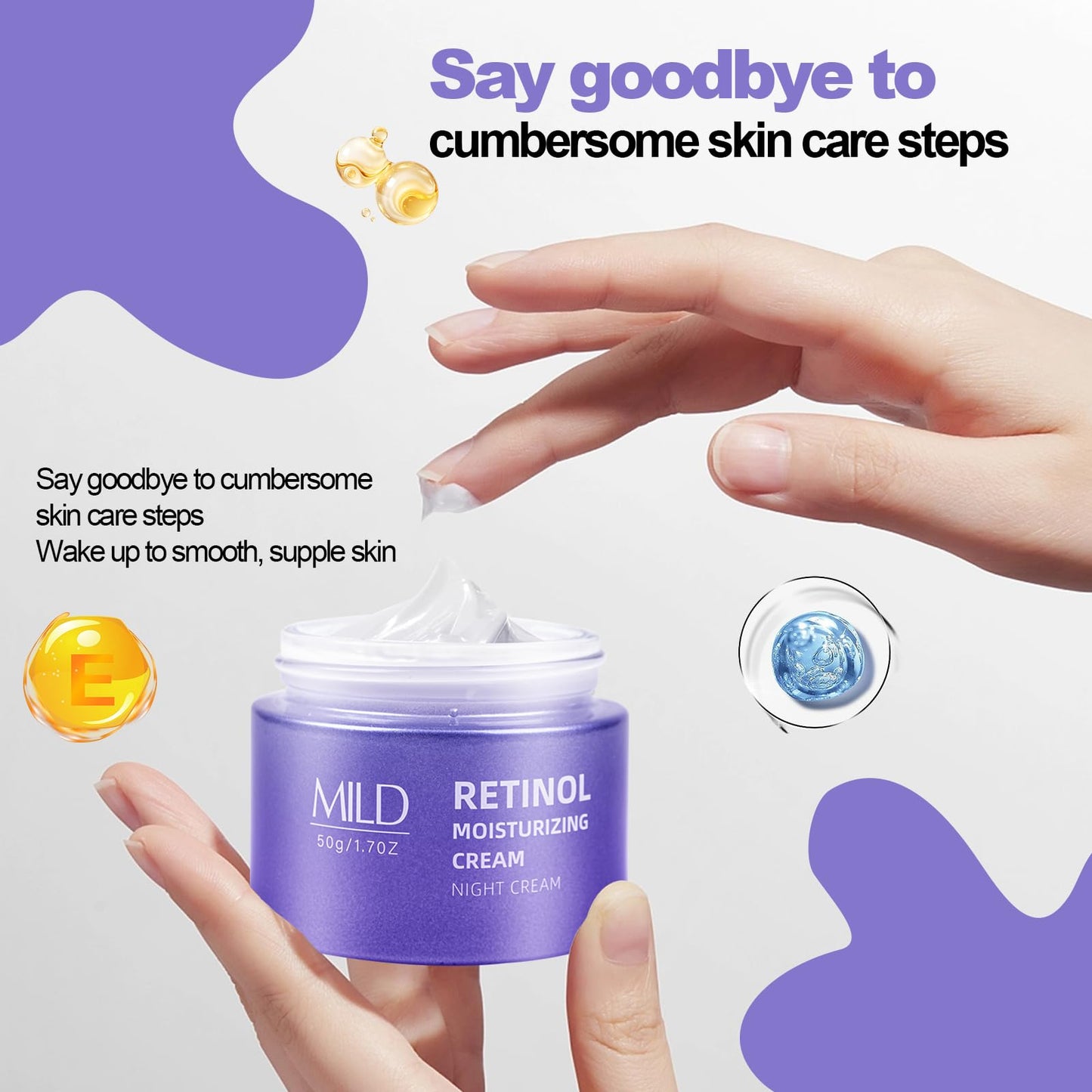 Retinol & Hyaluronic Acid Night Cream, Anti-Aging Face Moisturizer，Anti-Aging Retinol Face Cream for Women, Firms Skin to Fight Fine Lines, Wrinkles & Dark Spots, 1.7 oz